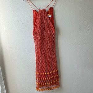 Orange Halter Sheath Dress for a Night Out